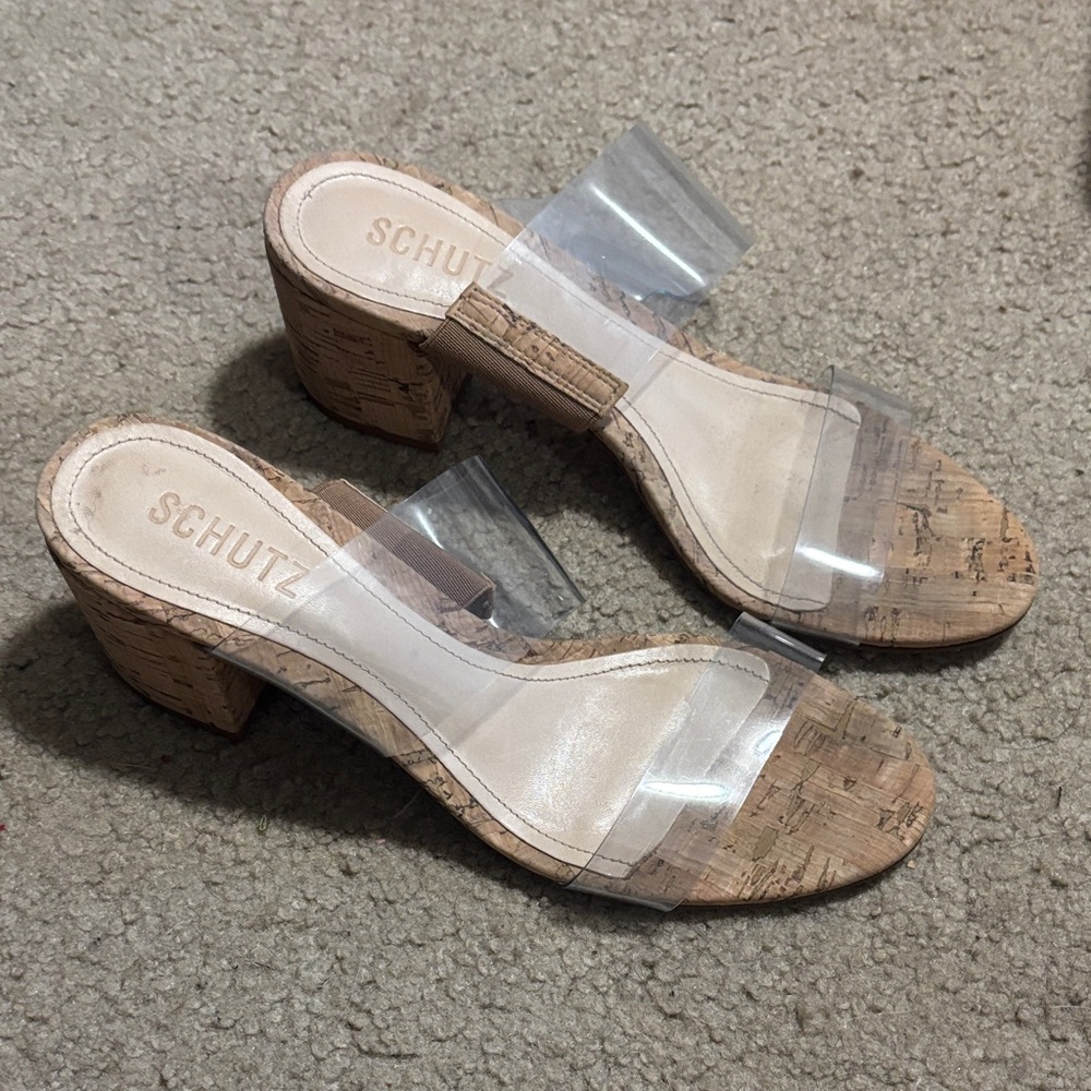 SCHUTZ Transparent and Tan Block Heels